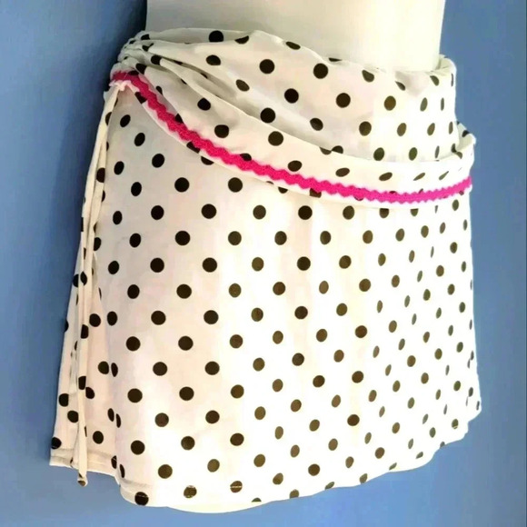 Aqua Polka Dot Swim Cover Up Skirt with Side Rouching Size M-L NWT - Picture 2 of 3